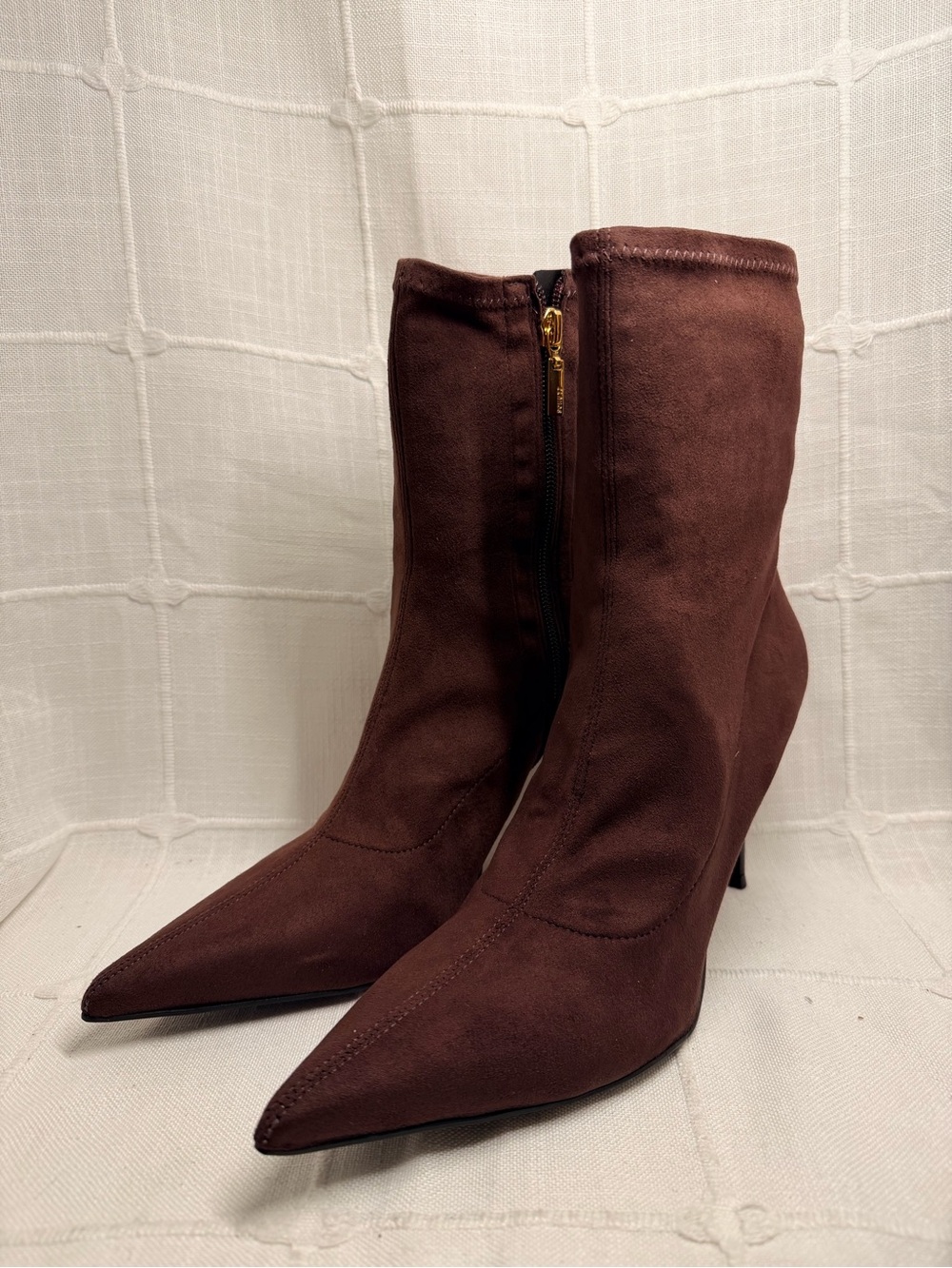 Schutz Colette Suede Stiletto Booties Brown Pointed Toe 9.5 NIB